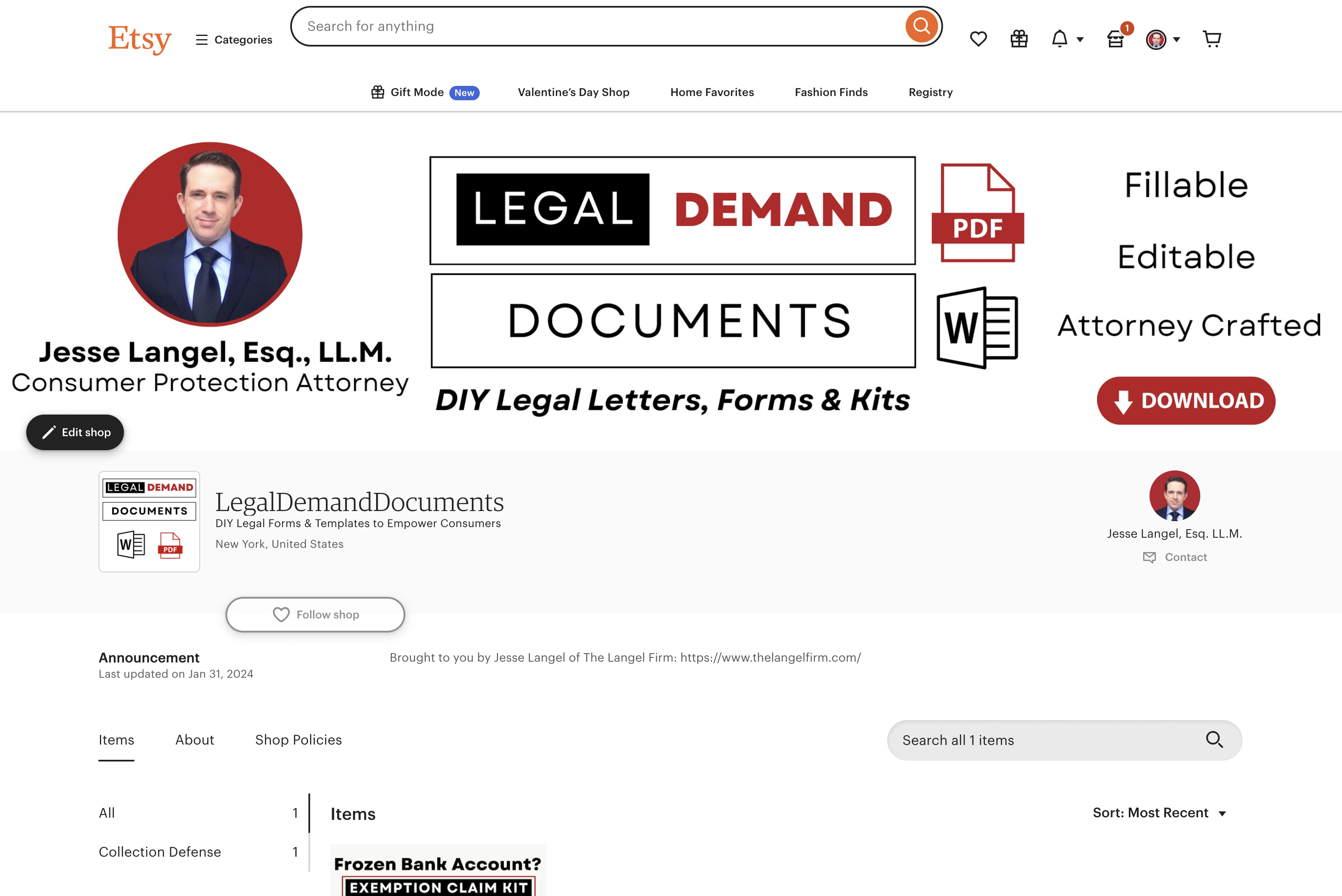 Legal Demand Letters on Etsy