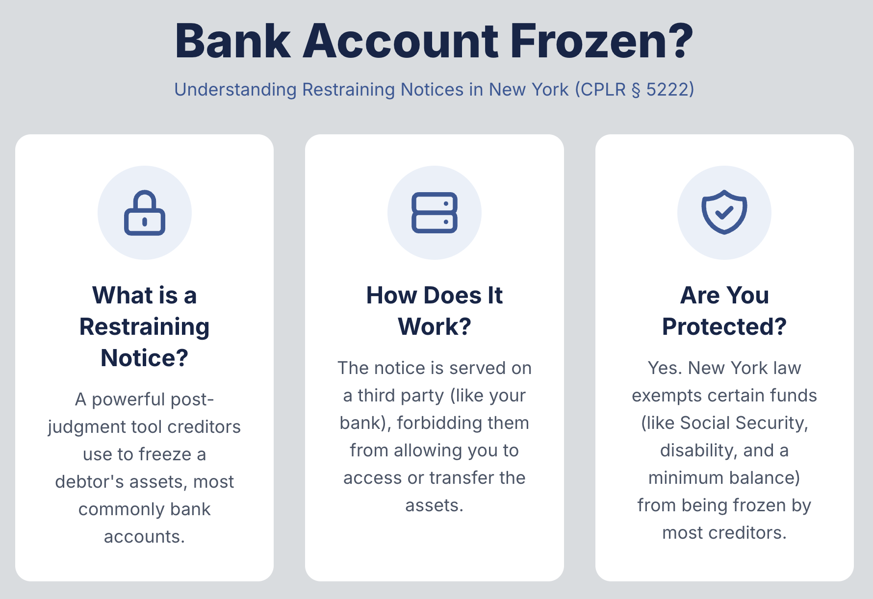 Bank Account Frozen? Understanding Restraining Notices in New York (CPLR § 5222)