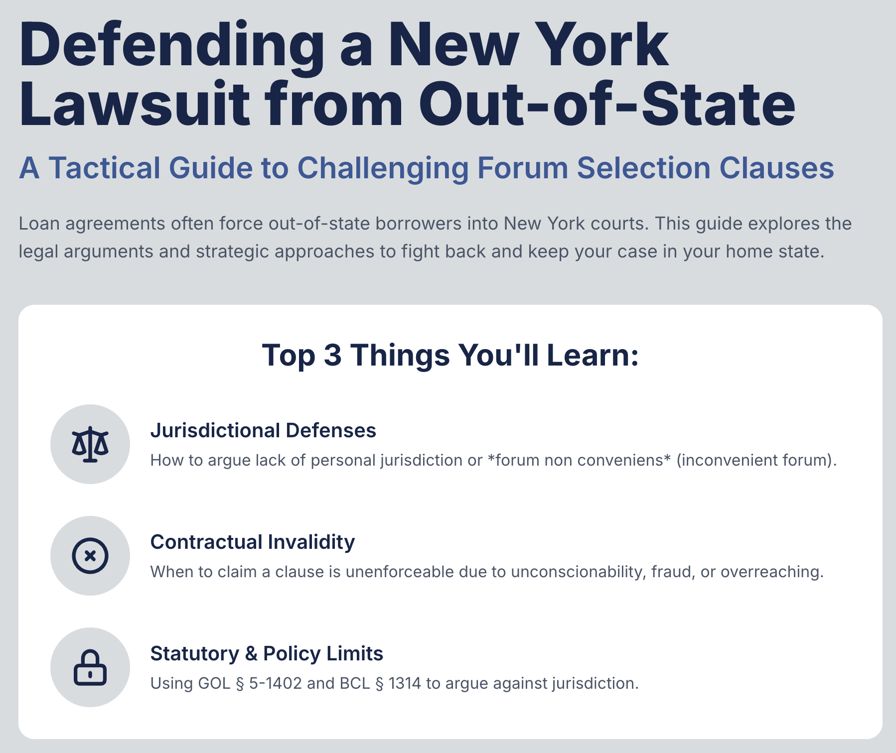 Defending a New York Lawsuit from Out-of-State A Tactical Guide to Challenging Forum Selection Clauses
