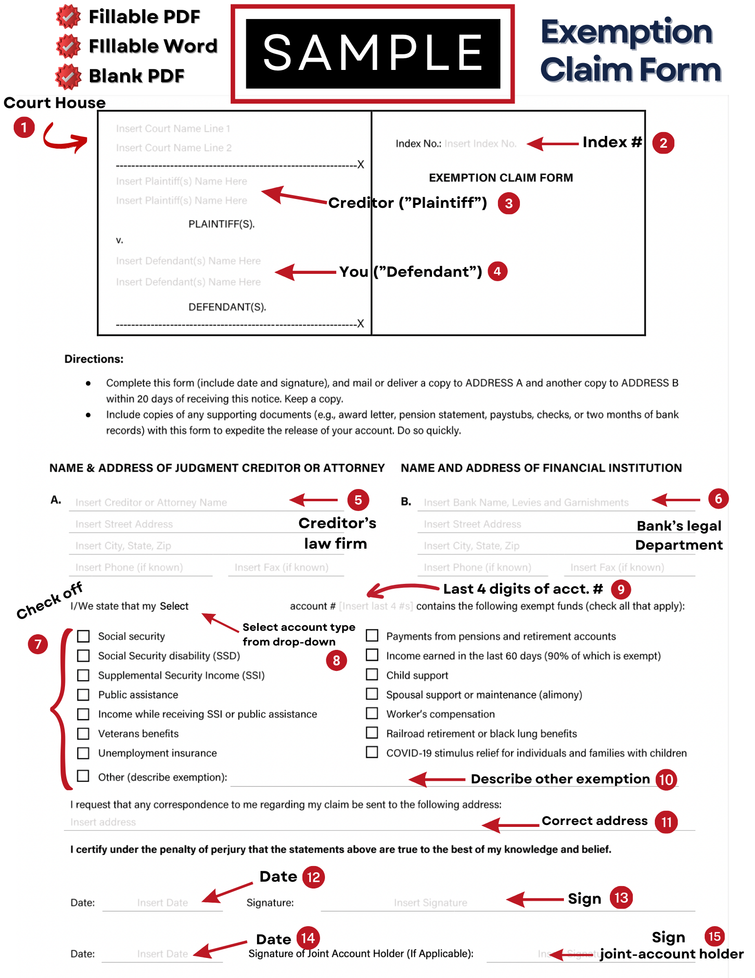 Sample Exemption Claim Form inside Exemption Claim Form Kit | Legal Demand Letters